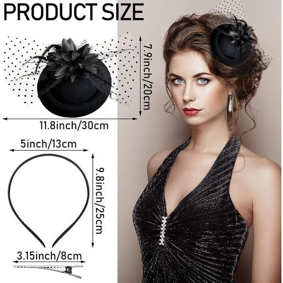 8 Pcs Women Fascinators Mesh Veil Feather Pillbox Hats for Tea Party Halloween